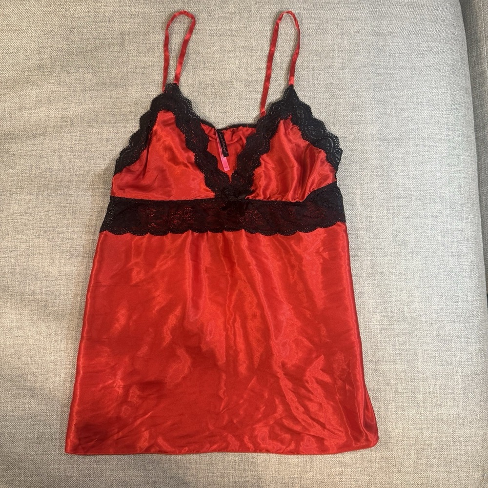 Seven Til Midnight 1X/2X Red Satin Lace Chemise Babydoll Plus Size